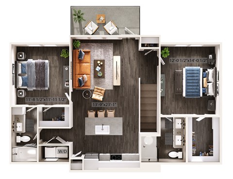 Floor plan for 2 beds, 2 baths, 1120 sqft